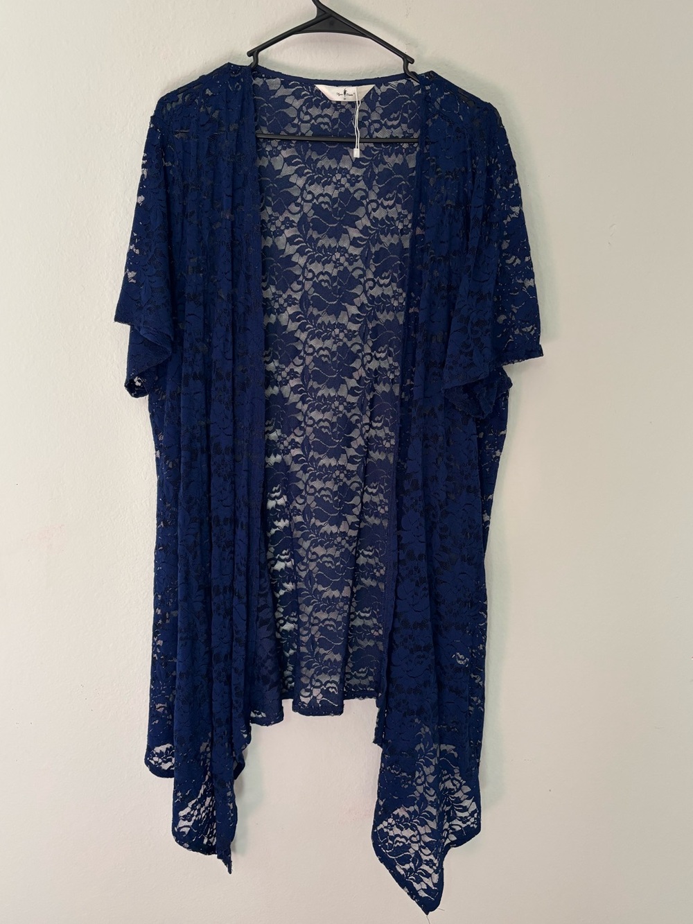 Agnes Orinda Navy Lace Open Front Cardigan Kimono Short Sleeve 3X